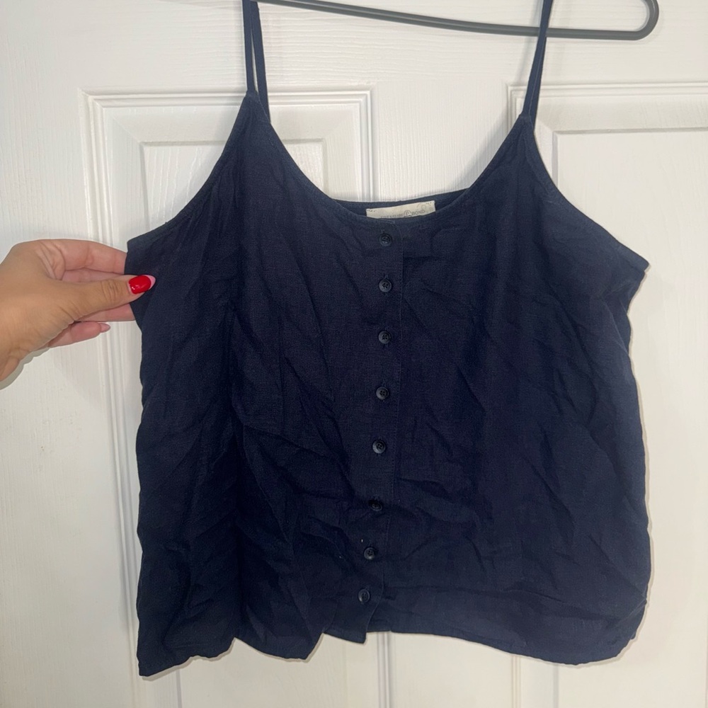 Navy Blue Cropped Button Down Tank
